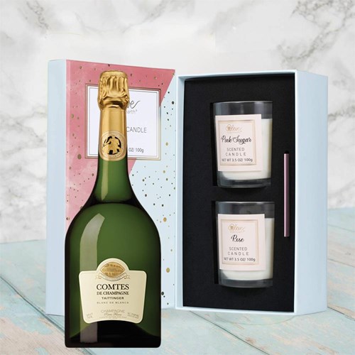 Taittinger Comtes de Grand Crus Champagne 2011 75cl With Love Body & Earth 2 Scented Candle Gift Box